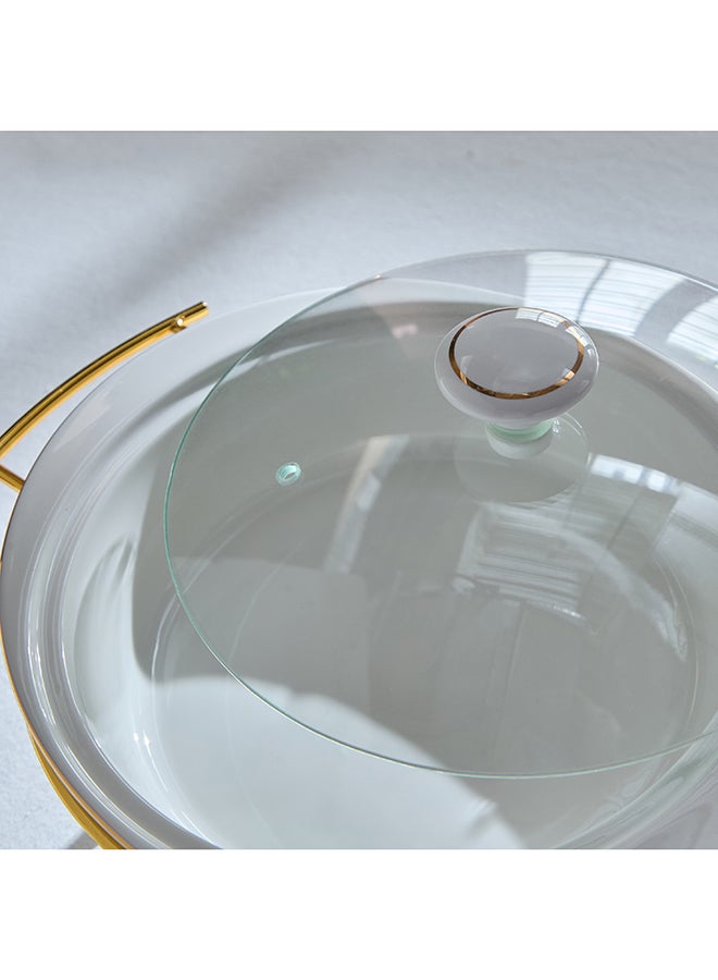 Home Box Noor Luxe Round Food Warmer, White and Gold, 2L - Image 4